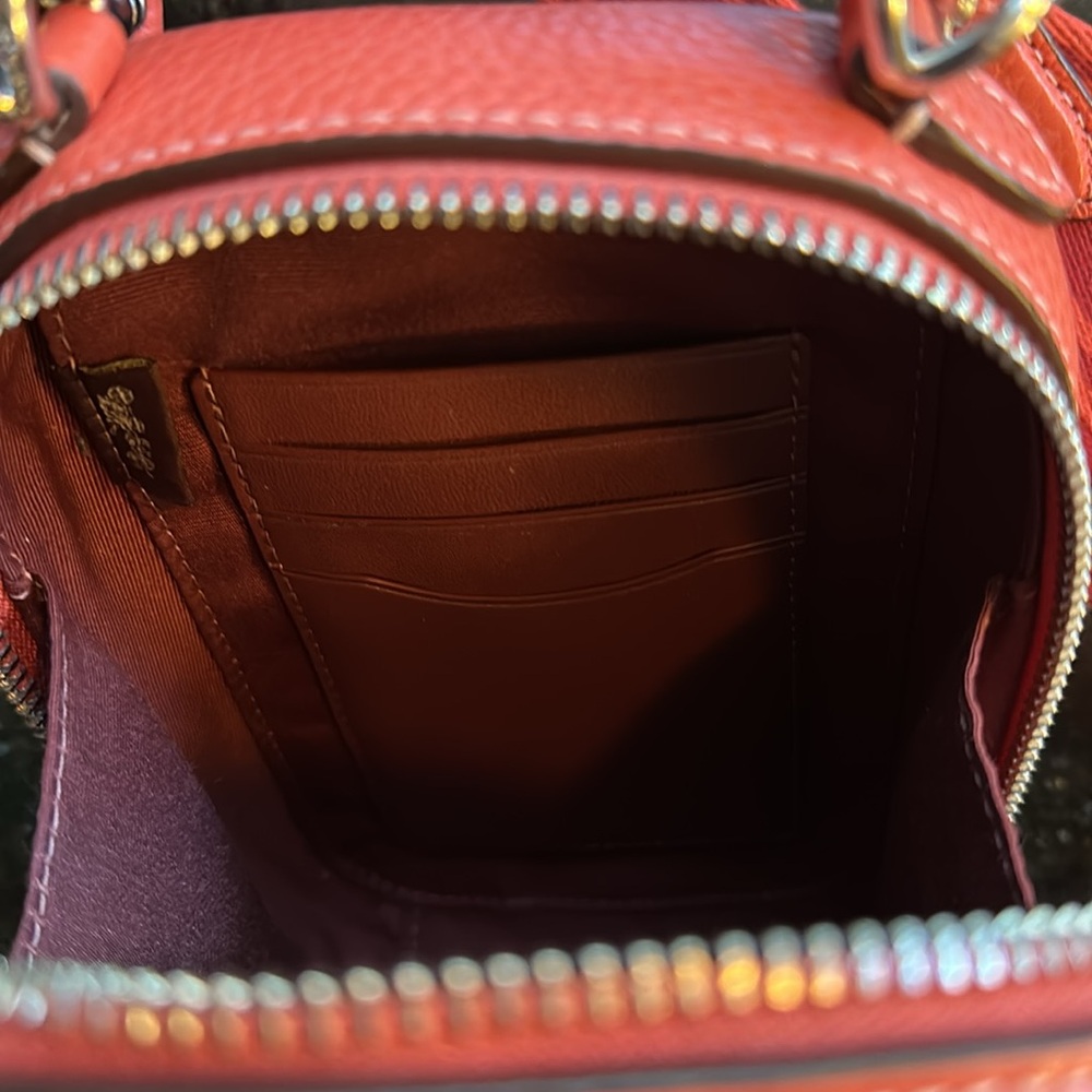 Coach Eva Phone Crossbody Bag Signature Canvas, Tan and Burnt Orange - Picture 6 of 7